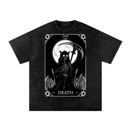 Death Tarot 9 Lives - Customized Snow Washed Oversized Cotton T-Shirt
