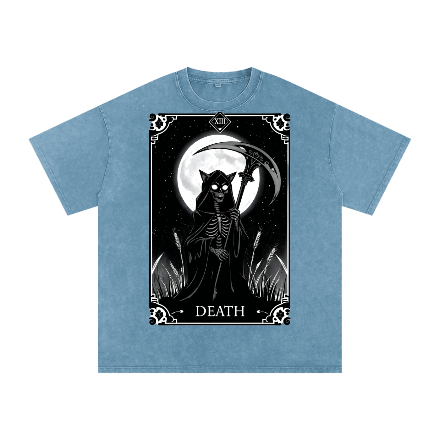 Death Tarot 9 Lives - Customized Snow Washed Oversized Cotton T-Shirt