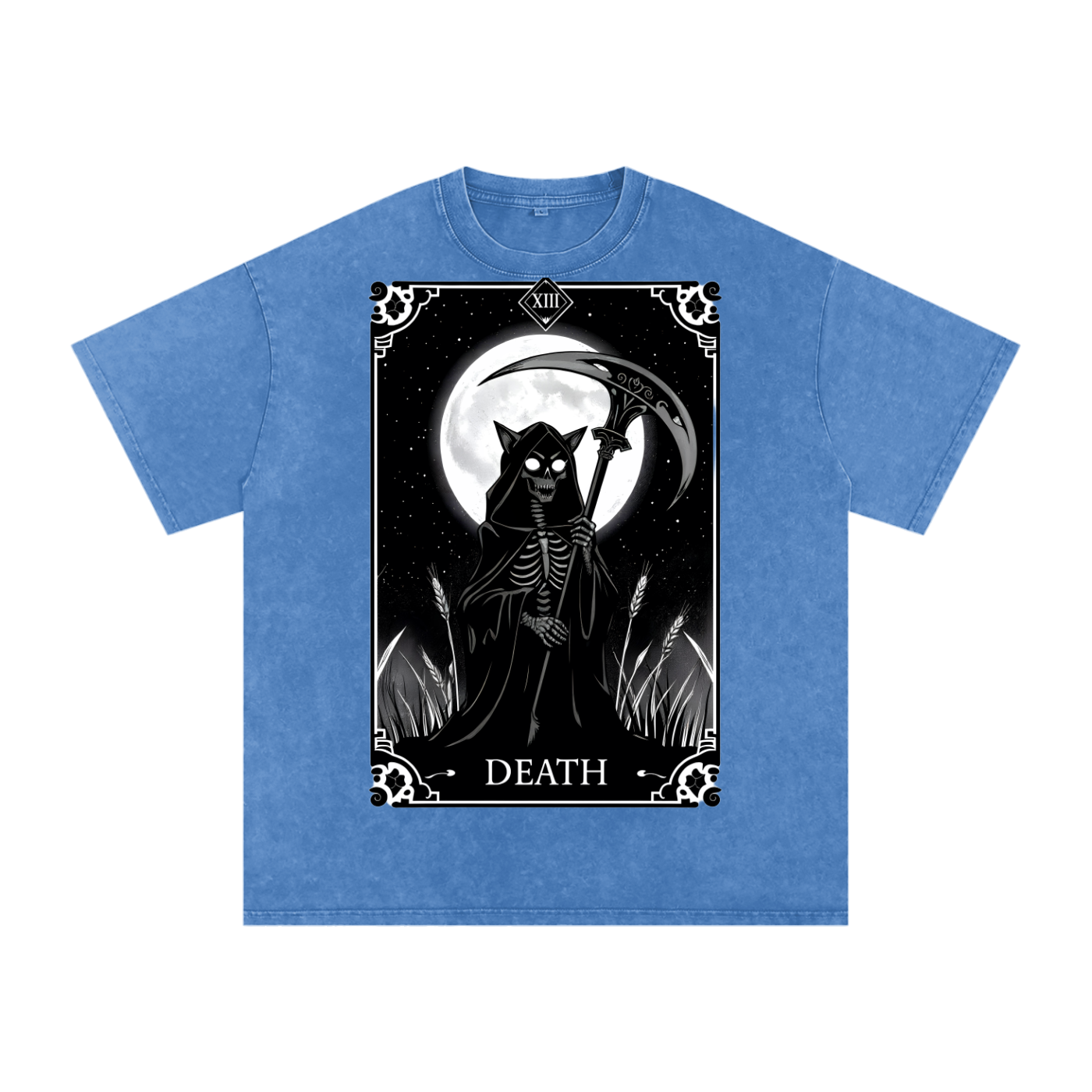 Death Tarot 9 Lives - Customized Snow Washed Oversized Cotton T-Shirt