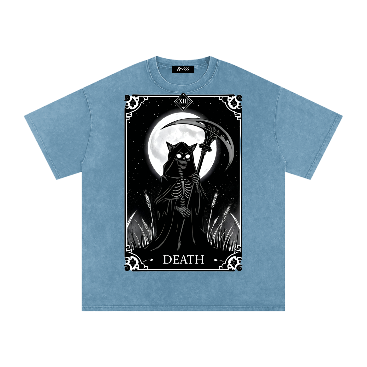 Death Tarot 9 Lives - Customized Snow Washed Oversized Cotton T-Shirt