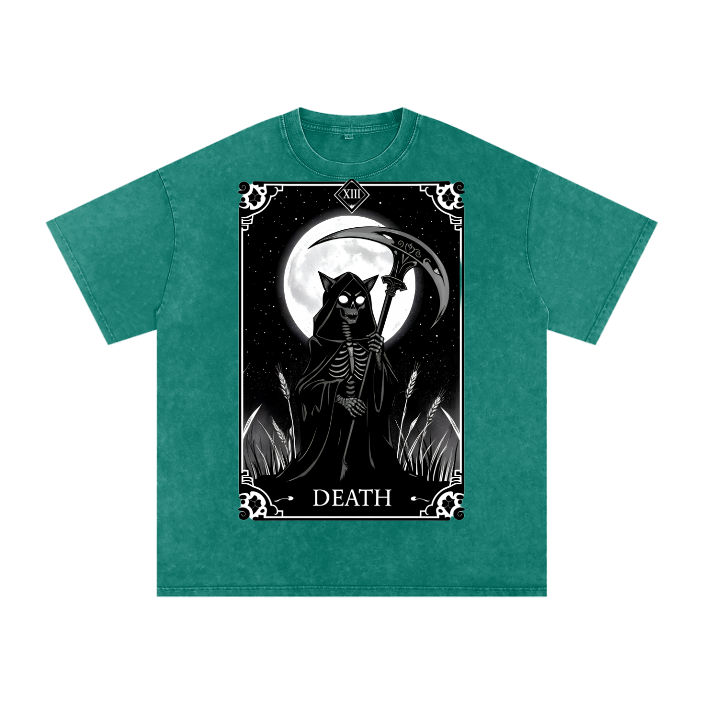 Death Tarot 9 Lives - Customized Snow Washed Oversized Cotton T-Shirt