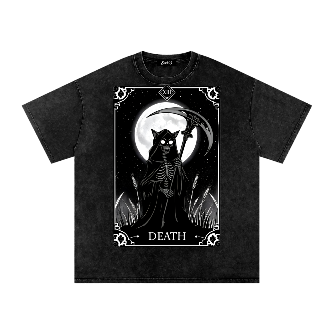 Death Tarot 9 Lives - Customized Snow Washed Oversized Cotton T-Shirt