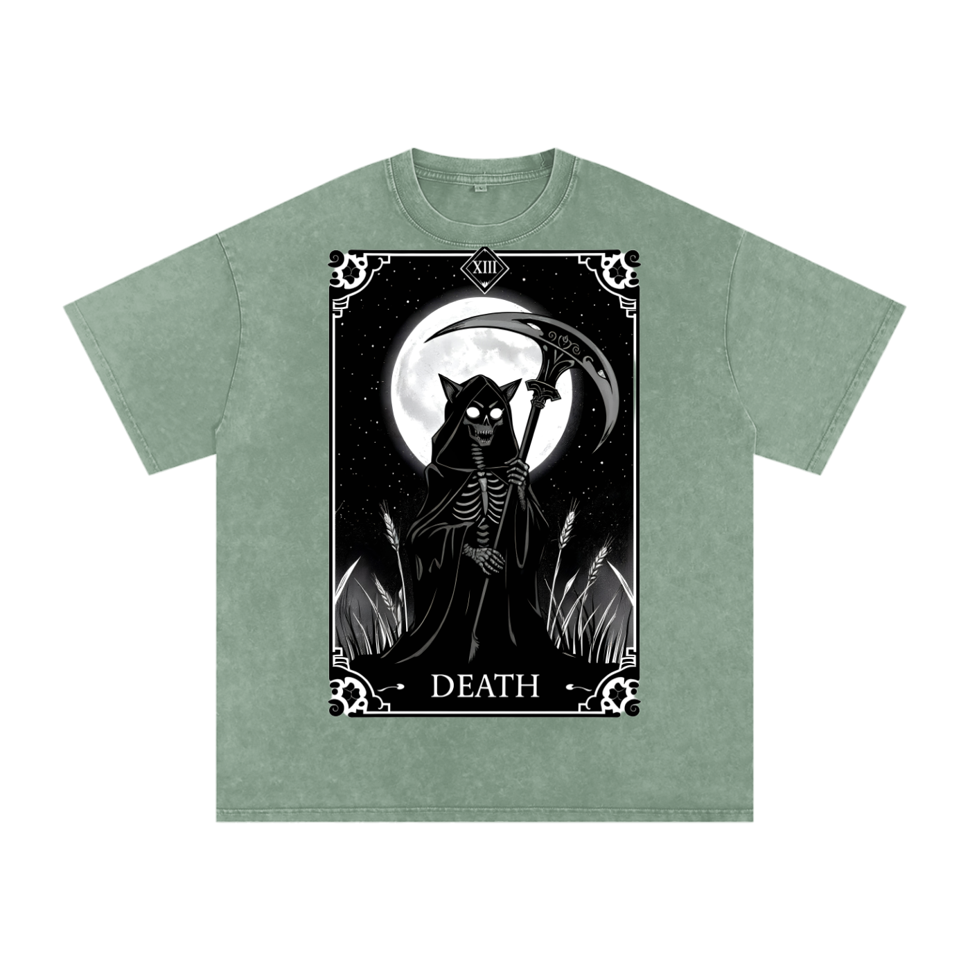 Death Tarot 9 Lives - Customized Snow Washed Oversized Cotton T-Shirt